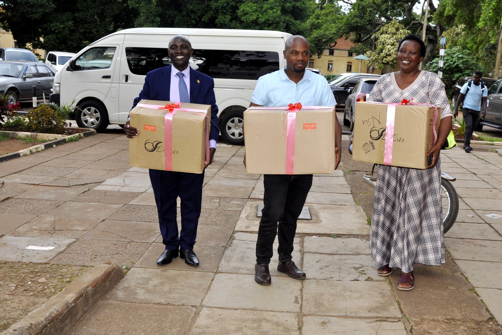 Dr. Mugarura (Head of Department) and staff. Church of Jesus Christ of Latter-day Saints handed over 40 high-tech laptops and 10 projectors to Makerere University to facilitate teaching, learning, and research at the School of Business under the College of Business and Management Sciences (CoBAMS), 5th May 2025, Kampala Uganda, East Africa.