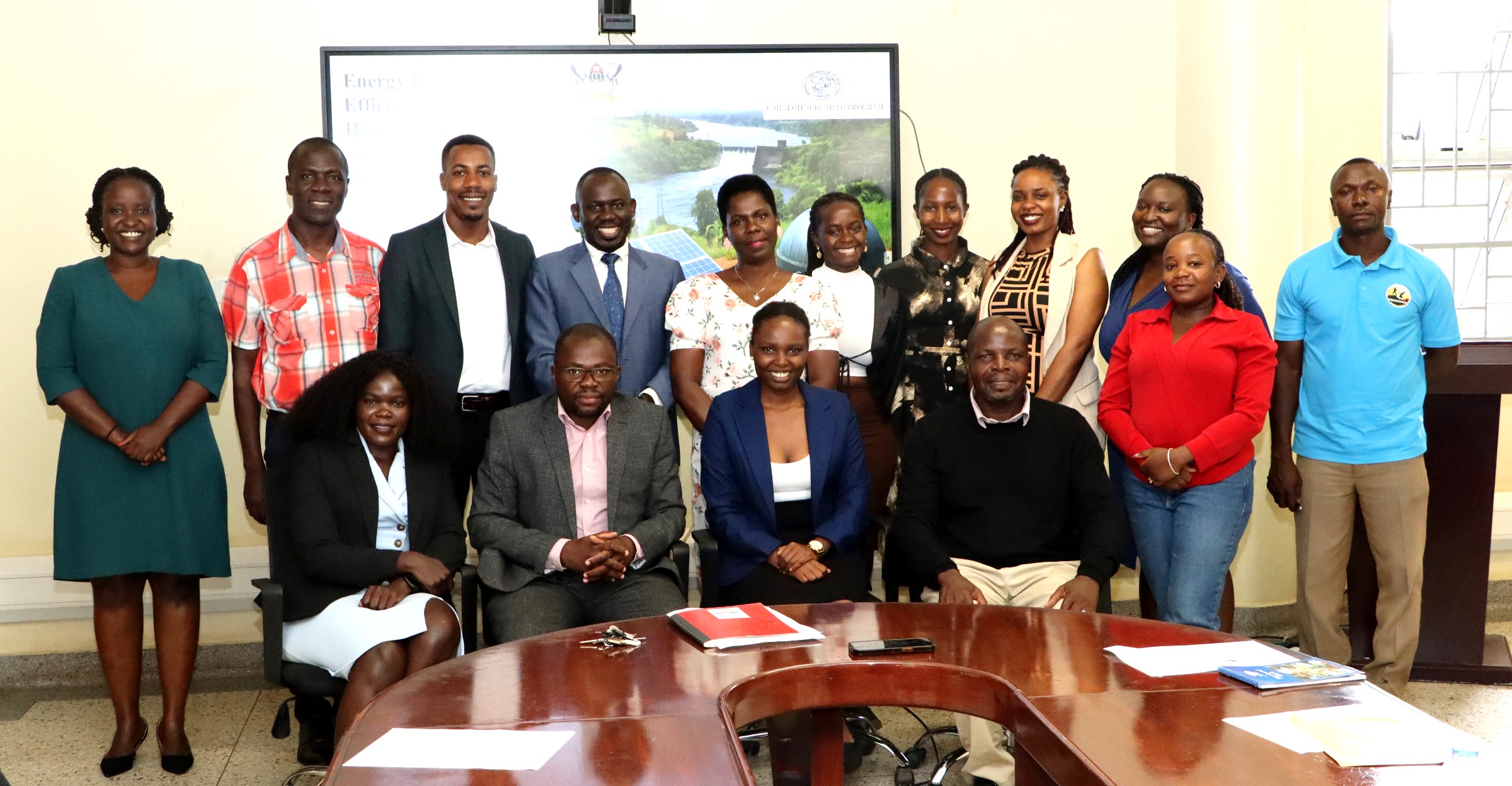 Participants in group photo after the inception workshop. Environment for Development (EfD) initiative at Makerere University inception workshop for two-year research project aimed at studying energy demand and efficiency among Ugandan households and small and medium enterprises (SMEs), supported by a $30,000 grant from the Carnegie Corporation under the CECAP program, 14th May 2025, EfD Conference Room, Yusuf Lule Central Teaching Facility, Makerere University, Kampala Uganda, East Africa.