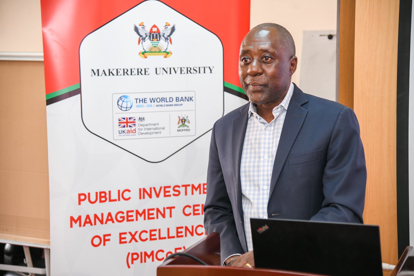 Mr. Edson Masereka. Public Investment Management Centre of Excellence (PIM CoE), College of Business and Management Sciences (CoBAMS) launch of five-day training in the Essentials of Public Investment Management (PIM) for officials from the Kampala Capital City Authority (KCCA), 19th May 2025, CoBAMS Conference Hall, Makerere University, Uganda, East Africa.