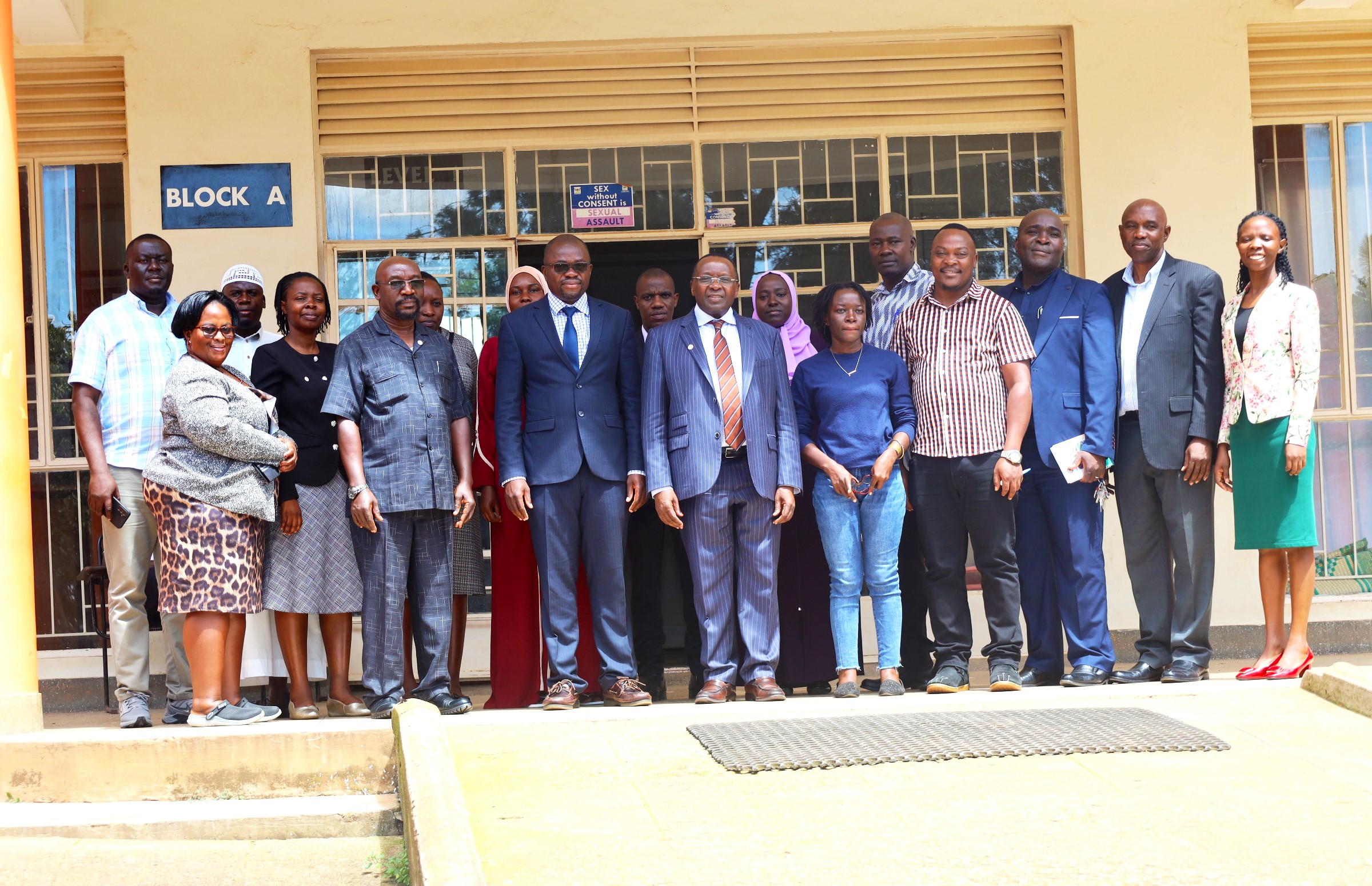 Prof. Victor Murinde and Associate Prof. Ibrahim Mike Okumu with staff and students from CoBAMS and other stakeholders after the meeting. Delegation from the African Economic Research Consortium (AERC) strengthening partnership with the School of Economics through re-engineering economic research, capacity building, policy formulation and collaboration to impact Africa’s development and transformation, College of Business and Management Sciences (CoBAMS), 23rd May 2025, Makerere University, Kampala Uganda.