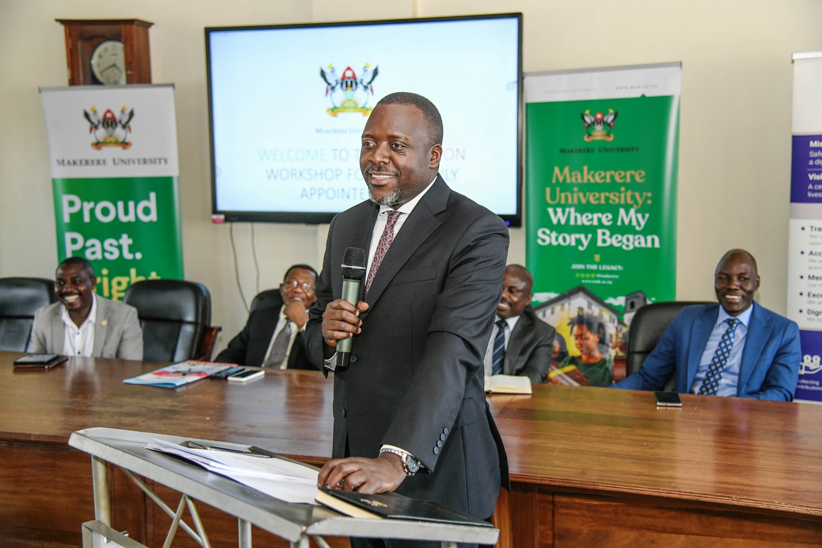 Mr. Yusuf Kiranda made a presentation on University Governance and Key Offices. Makerere University on Thursday 15th May, 2025 embarked on a two-day induction exercise spearheaded by the Directorate of Human Resources for newly appointed staff, whose tenures commenced in the 2024/2025 financial year, Senate Conference Hall, Kampala Uganda, East Africa.