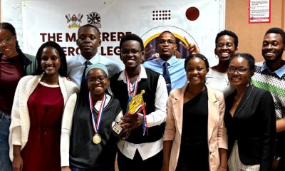 Winners of the Inter-college debates Daphine Kemigisha and Jibiril Ssekandi (School of Law) pose for a photo with debaters and the GRCs of the Debate Union. Organised by the Makerere Debating Union – a student-led initiative, the Inter-college Debate Tournament was held on 11th and 12th April 2025 with a vision to leave no student behind by nurturing a community of confident, articulate, and visionary leaders who will drive positive change in society. Makerere University, Kampala Uganda, East Africa.