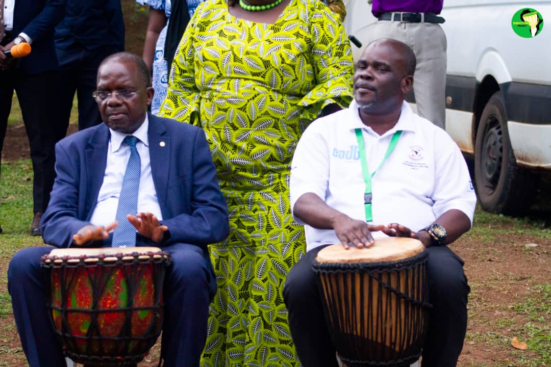 Dr. S. Kasozi-Mulindwa (Left) and other participants in a drumming session. Julius Nyerere Youth Festival 2025 held under the theme, "Our Heritage, Our Voices: Culture, Innovation, and Servant Leadership," 15th-16th April 2025, Yusuf Lule Central Teaching Facility Auditorium, Makerere University, Kampala Uganda, East Africa.