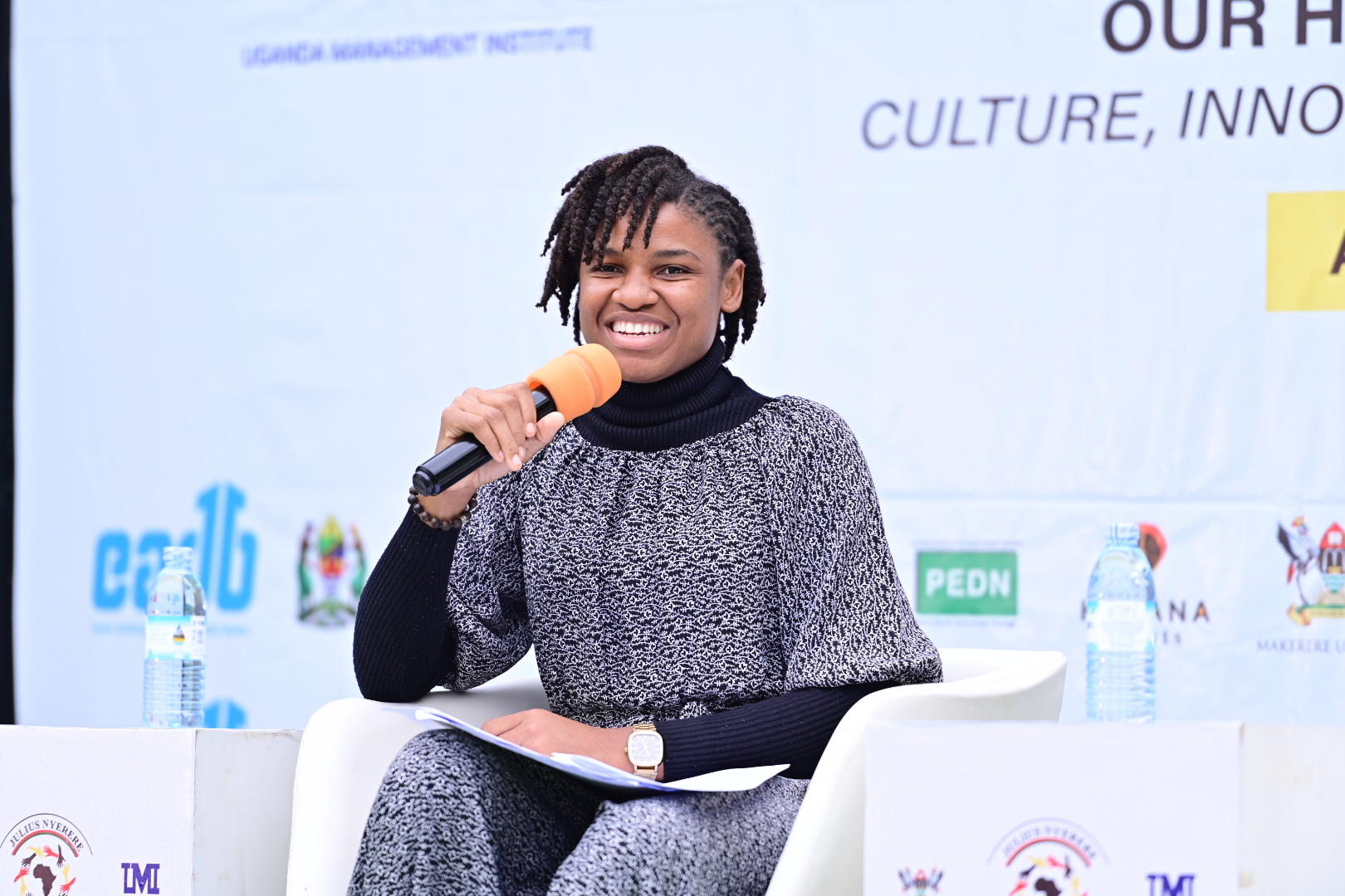 Mariatheresa David Mwamakula, Mwalimu Julius Nyerere's granddaughter. Julius Nyerere Youth Festival 2025 held under the theme, "Our Heritage, Our Voices: Culture, Innovation, and Servant Leadership," 15th-16th April 2025, Yusuf Lule Central Teaching Facility Auditorium, Makerere University, Kampala Uganda, East Africa.