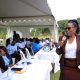 Prof. Justine Namaalwa addresses Scholars during the family day event on 19th May 2025. Mastercard Foundation Scholars Program family day event, 19th May 2025, Rugby Grounds, Makerere University, Kampala Uganda, East Africa.