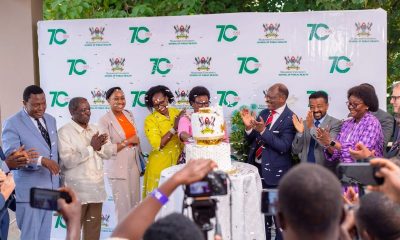 Partners from the Ministry of Health, WHO, and Makerere University leadership, including Council Chairperson Ms. Lorna Magara, Vice Chancellor Prof. Barnabas Nawangwe, and Dean Prof. Rhoda Wanyenze, join the Minister of Health in cutting the MakSPH@70 anniversary cake. 13th December 2024, MakSPH Auditorium, Makerere University, Kampala Uganda, East Africa.
