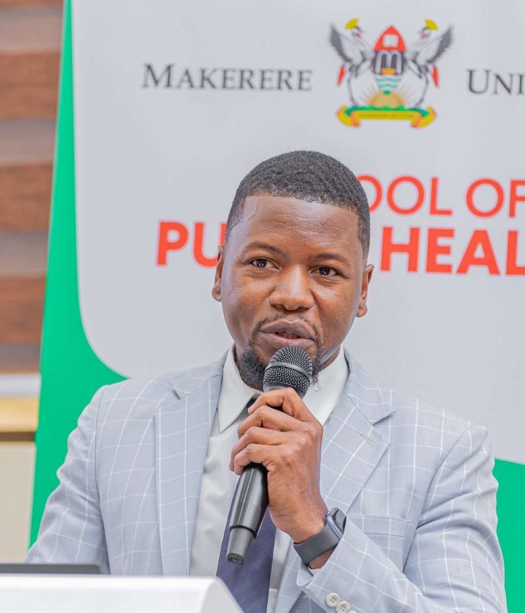 Dr. George Tumusinze, a Program Manager and Research Associate presenting results of HIV prevalence and burden in Uganda Prisons. Release of findings of Uganda National Prevalence Survey on Tuberculosis, HIV, and COVID-19 conducted by Makerere University School of Public Health (MakSPH) in conjunction with the Uganda Prisons Services (UPS) and the Ministry of Health—with funding from the U.S. President’s Emergency Plan for AIDS Relief (PEPFAR) and technical support from the U.S. Centers for Disease Control and prevention (CDC), 15th May 2025, MakSPH Auditorium, Makerere University, Kampala Uganda, East Africa.