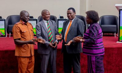 L-R: Mr. Samuel Akena, Deputy Commissioner General of Prisons; Dr. Simon Kasasa, the Principal Investigator; Dr. Charles Olaro, Director General of Health Services, MoH; and Professor Rhoda Wanyenze, the Dean, School of Public Health, at the launch of the survey. Release of findings of Uganda National Prevalence Survey on Tuberculosis, HIV, and COVID-19 conducted by Makerere University School of Public Health (MakSPH) in conjunction with the Uganda Prisons Services (UPS) and the Ministry of Health—with funding from the U.S. President’s Emergency Plan for AIDS Relief (PEPFAR) and technical support from the U.S. Centers for Disease Control and prevention (CDC), 15th May 2025, MakSPH Auditorium, Makerere University, Kampala Uganda, East Africa.