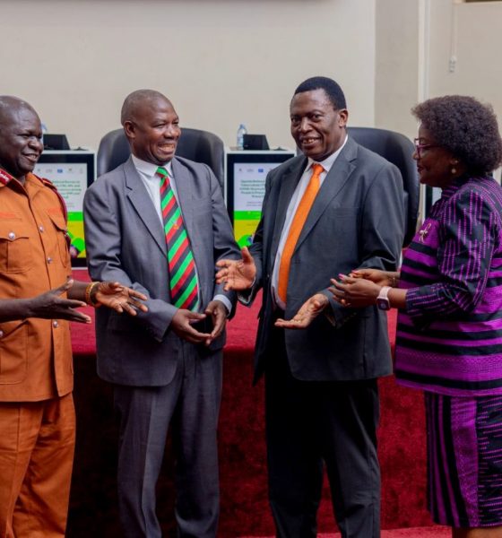 L-R: Mr. Samuel Akena, Deputy Commissioner General of Prisons; Dr. Simon Kasasa, the Principal Investigator; Dr. Charles Olaro, Director General of Health Services, MoH; and Professor Rhoda Wanyenze, the Dean, School of Public Health, at the launch of the survey. Release of findings of Uganda National Prevalence Survey on Tuberculosis, HIV, and COVID-19 conducted by Makerere University School of Public Health (MakSPH) in conjunction with the Uganda Prisons Services (UPS) and the Ministry of Health—with funding from the U.S. President’s Emergency Plan for AIDS Relief (PEPFAR) and technical support from the U.S. Centers for Disease Control and prevention (CDC), 15th May 2025, MakSPH Auditorium, Makerere University, Kampala Uganda, East Africa.