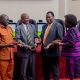 L-R: Mr. Samuel Akena, Deputy Commissioner General of Prisons; Dr. Simon Kasasa, the Principal Investigator; Dr. Charles Olaro, Director General of Health Services, MoH; and Professor Rhoda Wanyenze, the Dean, School of Public Health, at the launch of the survey. Release of findings of Uganda National Prevalence Survey on Tuberculosis, HIV, and COVID-19 conducted by Makerere University School of Public Health (MakSPH) in conjunction with the Uganda Prisons Services (UPS) and the Ministry of Health—with funding from the U.S. President’s Emergency Plan for AIDS Relief (PEPFAR) and technical support from the U.S. Centers for Disease Control and prevention (CDC), 15th May 2025, MakSPH Auditorium, Makerere University, Kampala Uganda, East Africa.