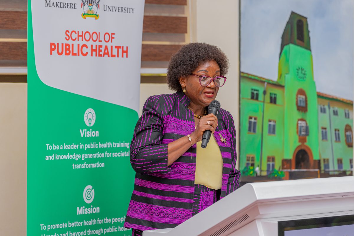Professor Rhoda Wanyenze, one of the investigators and Dean of the School of Public Health delivering her remarks. Release of findings of Uganda National Prevalence Survey on Tuberculosis, HIV, and COVID-19 conducted by Makerere University School of Public Health (MakSPH) in conjunction with the Uganda Prisons Services (UPS) and the Ministry of Health—with funding from the U.S. President’s Emergency Plan for AIDS Relief (PEPFAR) and technical support from the U.S. Centers for Disease Control and prevention (CDC), 15th May 2025, MakSPH Auditorium, Makerere University, Kampala Uganda, East Africa.