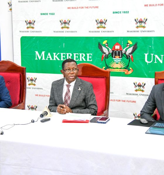Prof. Buyinza Mukadasi (Centre) with Dr. Andrew Kambugu (Left) and Dr. Fredrick Oporia (Right) at the Press Briefing on 29th May 2025. Press Conference featuring Infectious Diseases Institute—the IDI Medical Drone Programme and Kampala Status Summary 2023 on Road Safety Risk Factors, conducted under the Bloomberg Philanthropies Initiative for Global Road Safety. This collaborative effort between the Johns Hopkins International Injury Research Unit and our Trauma, Injury, and Disability Unit (TRIAD) Makerere University School of Public Health (MakSPH), Senior Common Room, Main Builing, Makerere University, Kampala Uganda, East Africa.