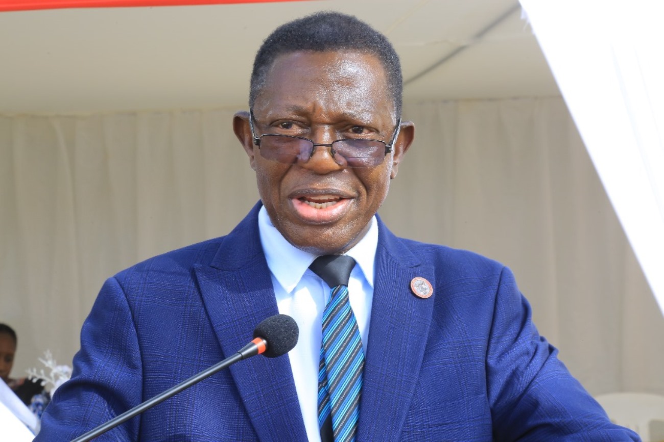 Prof. Buyinza Mukadasi delivering his remarks. College of Agricultural and Environmental Sciences (CAES) refurbishment of Makerere University Agricultural Research Institute Kabanyolo (MUARIK) Main Gate by students from both CAES and the College of Engineering, Design, Art, and Technology (CEDAT), official opening, 30th May 2025, Wakiso Uganda, East Africa.