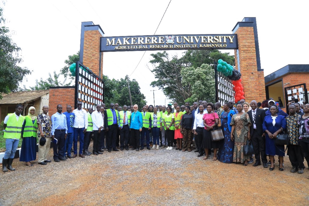 CAES staff at the refurbished main gate at MUARIK. The gate was officially commissioned by the Vice Chancellor, represented by the DVCAA, Prof. Buyinza Mukadasi on 30th May 2025. College of Agricultural and Environmental Sciences (CAES) refurbishment of Makerere University Agricultural Research Institute Kabanyolo (MUARIK) Main Gate by students from both CAES and the College of Engineering, Design, Art, and Technology (CEDAT), official opening, 30th May 2025, Wakiso Uganda, East Africa.