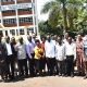 The project team led by the PI, Dr Patrick Musinguzi (2nd L) at the launch ceremony held in the GIS Lab at CoCIS, Makerere University. Department of Soil Science and Land Use Management at the College of Agricultural and Environmental Sciences (CAES), launch of two-year project, code-named TORCH (Towards a Clean Energy and Zero-emission Society in East Africa) to foster green growth and promoting sustainable development across East Africa, June 2025, GIS Lab, College of Computing and Information Sciences (CoCIS) Makerere University, Kampala Uganda.
