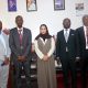 Standing L-R: Dr. Ayoub Twahir Sekitto, Prof. Anthony Muwagga Mugagga, Dr. Hanan Al Malki, Dr. Muhammad Musoke Kiggundu, and Dr. Ibrahim Ssali in group photo on 17th June 2025. Principal, College of Education and External Studies (CEES) Prof. Anthony Muwagga Mugagga meeting with Dr. Hanan Al Malki, Director of Program and Centre Planning and Management, King Salman Global Academy for the Arabic Language, aimed at building institutionalized partnerships in language education in Uganda and globally, 17th June 2025, Makerere University, Kampala Uganda, East Africa.