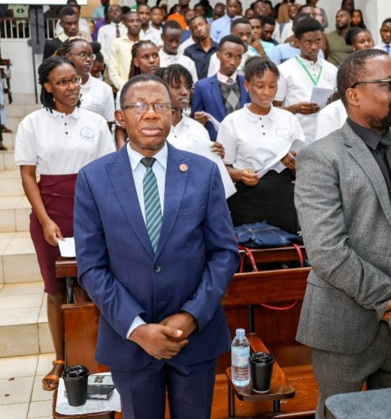 Ag. DVCAA Prof. Buyinza Mukadasi and Principal MakCHS Prof. Bruce Kirenga at the service. Makerere University College of Health Sciences (MakCHS) commemorated the silent teacher-cadavers used in anatomy classes for medical students, created awareness and sensitised the public about importance of whole body donation, 30th May 2025, New Mulago Hospital Complex, Kampala Uganda, East Africa.