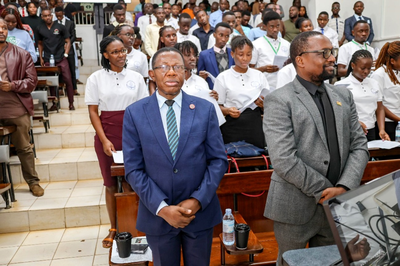 Ag. DVCAA Prof. Buyinza Mukadasi and Principal MakCHS Prof. Bruce Kirenga at the service. Makerere University College of Health Sciences (MakCHS) commemorated the silent teacher-cadavers used in anatomy classes for medical students, created awareness and sensitised the public about importance of whole body donation, 30th May 2025, New Mulago Hospital Complex, Kampala Uganda, East Africa.