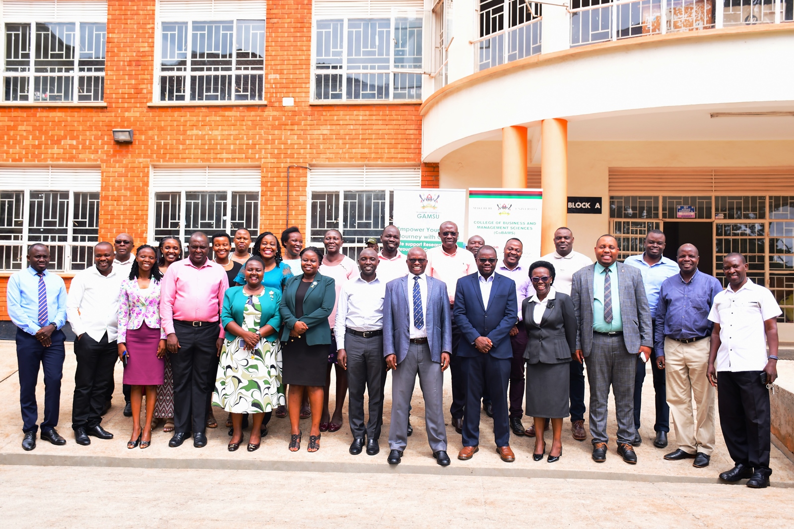Stakeholders pose for a group photo after the training workshop on 4th June 2025. Training workshop aimed at empowering staff with knowledge and techniques on grants administration and management, facilitated by Grants Administration and Management Support Unit (GAMSU), 4th June 2025, College of Business and Management Sciences (CoBAMS) Conference Room, Makerere University, Kampala Uganda, East Africa.