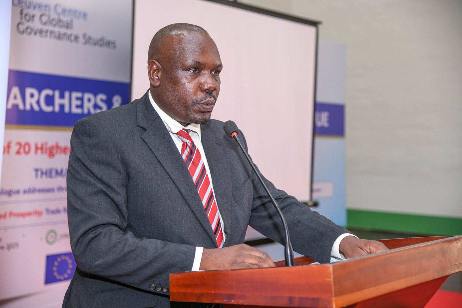 Dr. John Mushomi. Network on Europe and Africa Relations-Education and Research (NEAR-ER) project, a Jean Monnet policy network of 20 higher education institutions; 7 in Europe and 13 in Africa, Dialogue targeting early career researchers and graduate students organized by School of Statistics, College of Business and Management Sciences (CoBAMS), 16th June 2025, Main Hall, Makerere University, Kampala Uganda, East Africa.