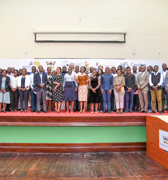 NEAR-ER Dialogue delegates pose for a group photograph in the Main Hall on 16th June 2025. Network on Europe and Africa Relations-Education and Research (NEAR-ER) project, a Jean Monnet policy network of 20 higher education institutions; 7 in Europe and 13 in Africa, Dialogue targeting early career researchers and graduate students organized by School of Statistics, College of Business and Management Sciences (CoBAMS), 16th June 2025, Main Hall, Makerere University, Kampala Uganda, East Africa.