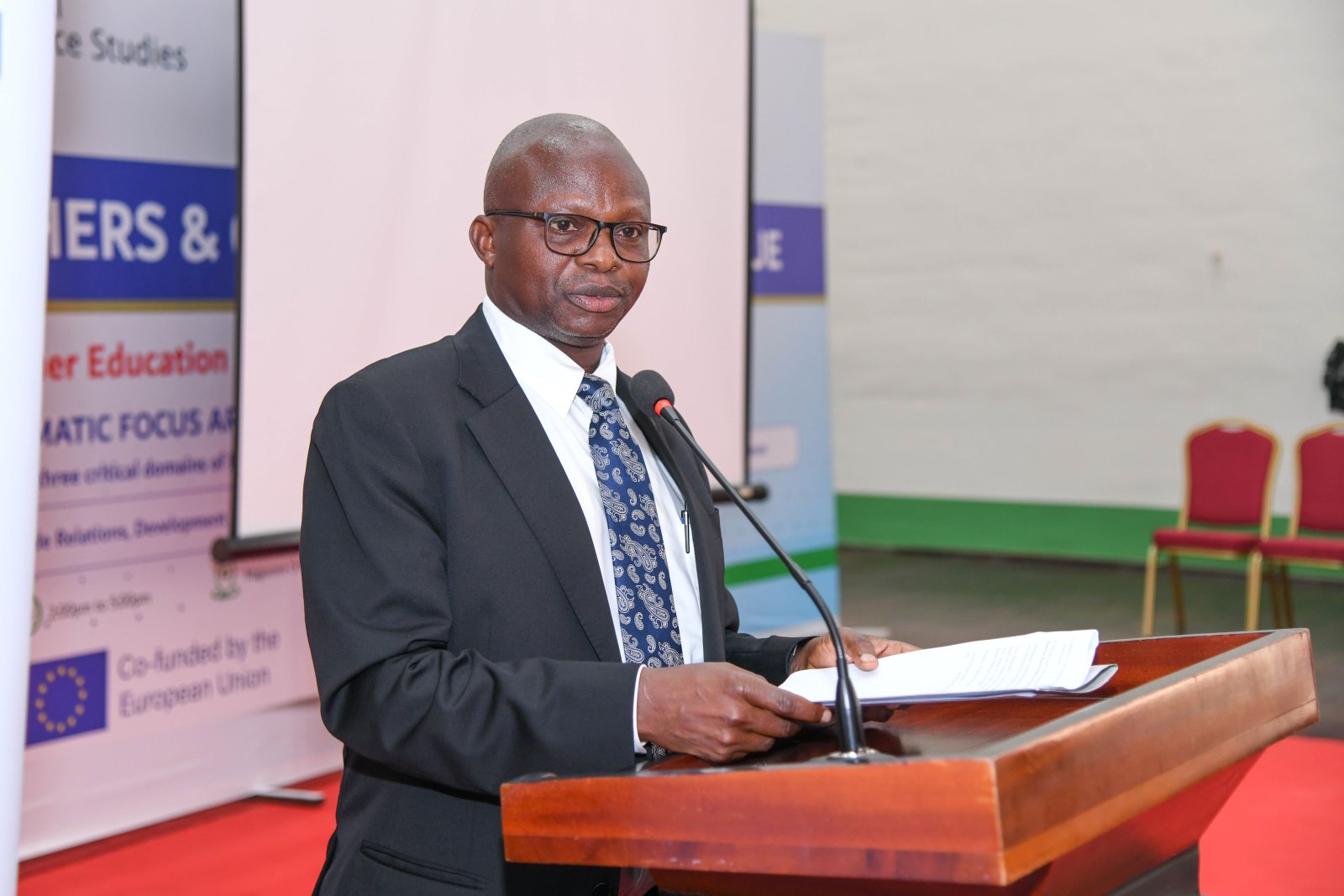 Associate Prof. James Wokadala. Network on Europe and Africa Relations-Education and Research (NEAR-ER) project, a Jean Monnet policy network of 20 higher education institutions; 7 in Europe and 13 in Africa, Dialogue targeting early career researchers and graduate students organized by School of Statistics, College of Business and Management Sciences (CoBAMS), 16th June 2025, Main Hall, Makerere University, Kampala Uganda, East Africa.