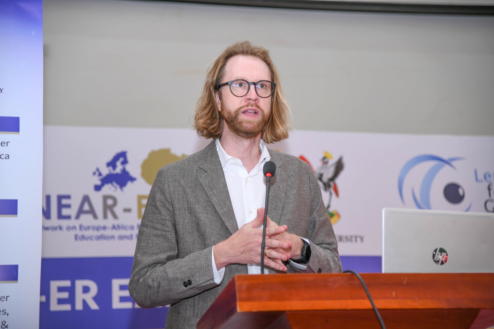 Prof. Muller Gustavo. Network on Europe and Africa Relations-Education and Research (NEAR-ER) project, a Jean Monnet policy network of 20 higher education institutions; 7 in Europe and 13 in Africa, Dialogue targeting early career researchers and graduate students organized by School of Statistics, College of Business and Management Sciences (CoBAMS), 16th June 2025, Main Hall, Makerere University, Kampala Uganda, East Africa.