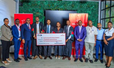 Mr. Tetteh Ayitevie (3rd L), Prof. Edward Bbaale (4th R), Dr. Felix Wamono (3rd R) and officials pose for a group photo with four of the Top Five Actuarial Science Students of the 75th Graduation Ceremony on 11th June 2025. Prudential Uganda award of UGX 135 million to the top five graduates of Makerere University’s Actuarial Science program, under the Prudential Actuarial Support Scheme (PASS), demonstrating its firm commitment to nurturing globally competitive actuarial talent within the country, 11th June 2025, Kampala Uganda, East Africa.