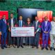 Mr. Tetteh Ayitevie (3rd L), Prof. Edward Bbaale (4th R), Dr. Felix Wamono (3rd R) and officials pose for a group photo with four of the Top Five Actuarial Science Students of the 75th Graduation Ceremony on 11th June 2025. Prudential Uganda award of UGX 135 million to the top five graduates of Makerere University’s Actuarial Science program, under the Prudential Actuarial Support Scheme (PASS), demonstrating its firm commitment to nurturing globally competitive actuarial talent within the country, 11th June 2025, Kampala Uganda, East Africa.