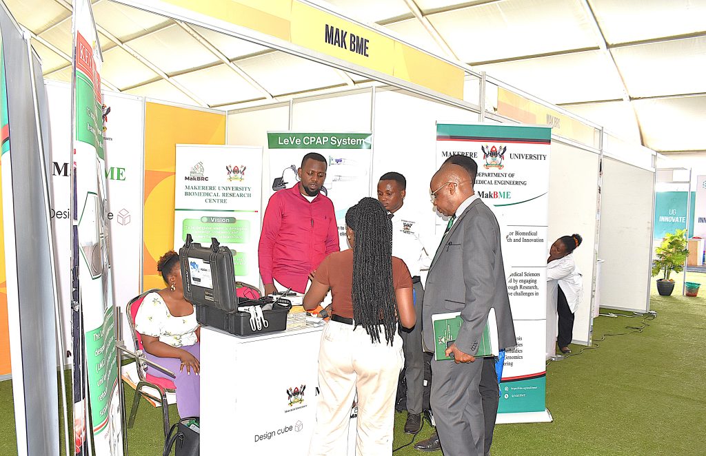 Students from the College of Health Sciences participating in the exhibition. Over 300 Ugandan innovators, among them students from the College of Natural Sciences (CoNAS) and other science-based colleges at Makerere University are participating in the 2025 National Science Week exhibition, currently underway at the Kololo Independence Grounds, 15th-20th June 2025, Kampala Uganda, East Africa.