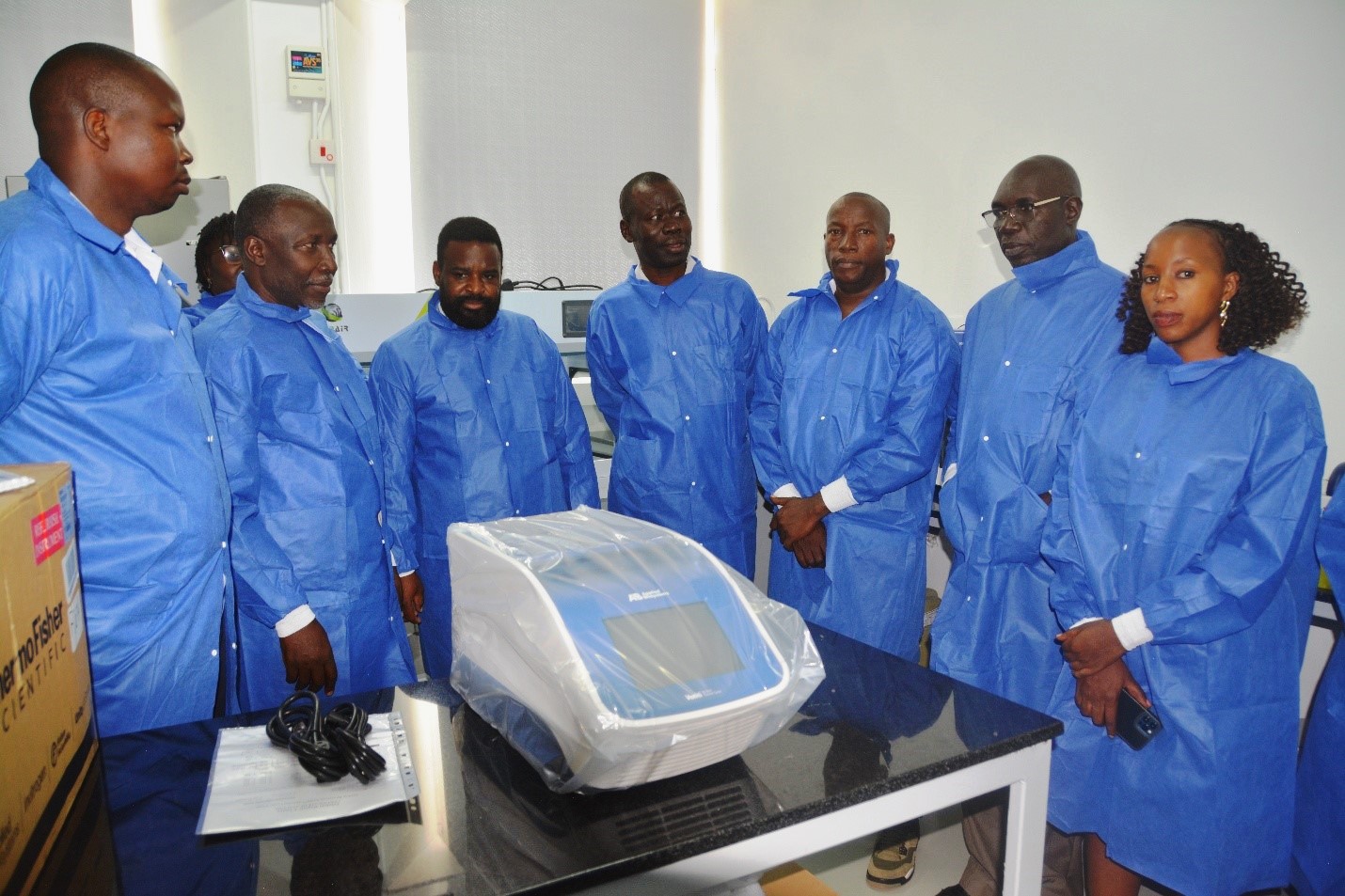 An item unveiled. Donation of scientific laboratory equipment worth USD 400,000 (Shs. 1.4 billion) through the Seeding Labs’ Instrumental Access Program to enhance teaching, research, and diagnostic services at the College of Veterinary Medicine, Animal Resources and Biosecurity (CoVAB), 4th June 2025, Makerere University, Kampala Uganda, East Africa.