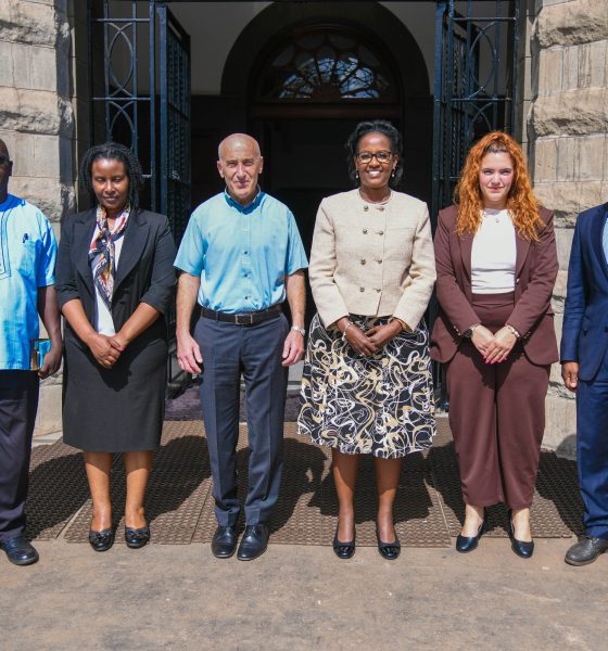 Mrs. Lorna Magara (3rd Right) flanked by Ambassador Michael Lotem (3rd Left) and Deputy Ambassador Ariel Arviv (2nd Right) with Left to Right: Assoc. Prof. Kizito Maria, Assoc. Prof. Amanda Tumusiime and Prof. Winston Tumps Ireeta. The Ambassador of Israel in Nairobi accredited to Kenya, Uganda, Malawi, Tanzania and the Seychelles, H.E. Michael Lotem farewell visit to Makerere University, Kampala Uganda, East Africa on 11th June 2025.