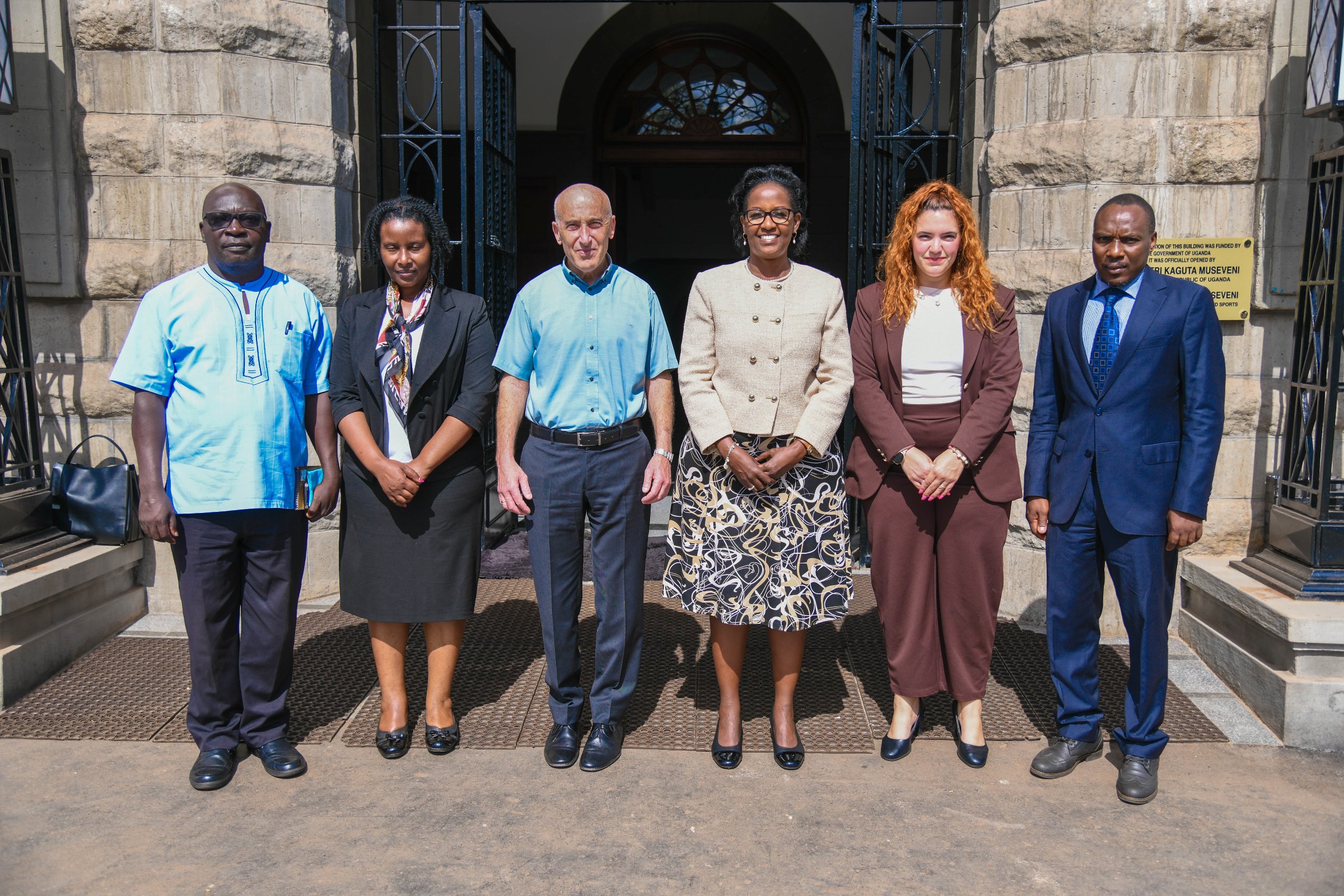 Mrs. Lorna Magara (3rd Right) flanked by Ambassador Michael Lotem (3rd Left) and Deputy Ambassador Ariel Arviv (2nd Right) with Left to Right: Assoc. Prof. Kizito Maria, Assoc. Prof. Amanda Tumusiime and Prof. Winston Tumps Ireeta. The Ambassador of Israel in Nairobi accredited to Kenya, Uganda, Malawi, Tanzania and the Seychelles, H.E. Michael Lotem farewell visit to Makerere University, Kampala Uganda, East Africa on 11th June 2025.