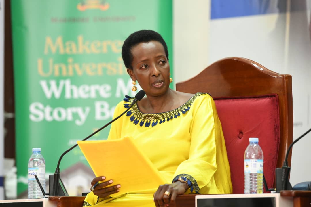 Mrs. Allen Kagina moderated the day's discussion. 2nd Frank Kalimuzo Memorial Lecture, theme ‘Building a culture of service in Public Institutions’ organised in partnership with Makerere University Business School (MUBS), 13th June 2025, Main Hall, Makerere University, Kampala Uganda, East Africa.
