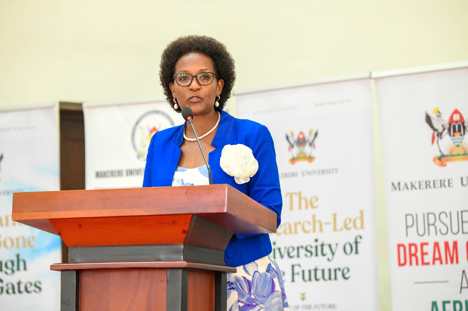 Mrs. Lorna Magara delivers her remarks. 2nd Frank Kalimuzo Memorial Lecture, theme ‘Building a culture of service in Public Institutions’ organised in partnership with Makerere University Business School (MUBS), 13th June 2025, Main Hall, Makerere University, Kampala Uganda, East Africa.