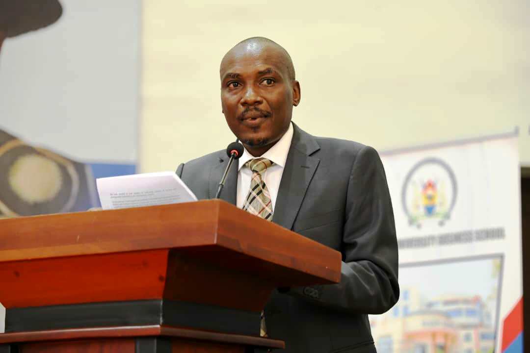 Acting Vice Chancellor, Prof. Winston Tumps Ireeta. 2nd Frank Kalimuzo Memorial Lecture, theme ‘Building a culture of service in Public Institutions’ organised in partnership with Makerere University Business School (MUBS), 13th June 2025, Main Hall, Makerere University, Kampala Uganda, East Africa.