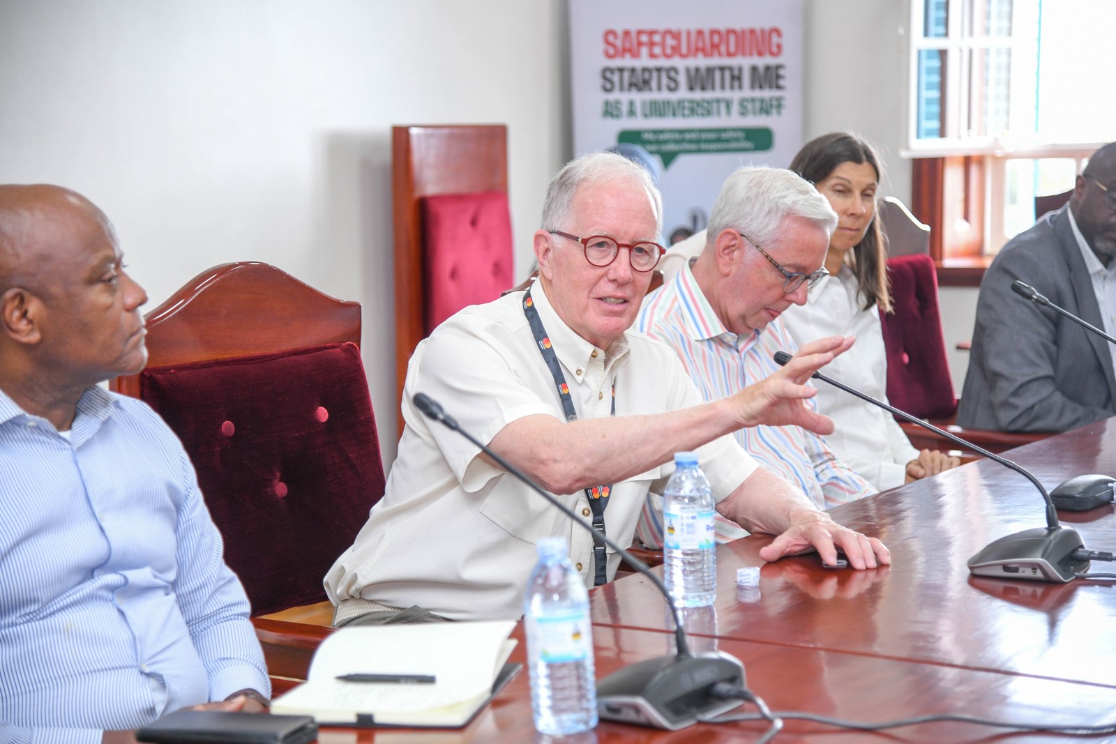 A Board Member posing a question to Program Staff during their interaction with the team. Mastercard Foundation Board Inaugural visit to Makerere University led by H.E. Ellen Johnson Sirleaf, former President of Liberia, 17th June 2025, Kampala Uganda, East Africa.