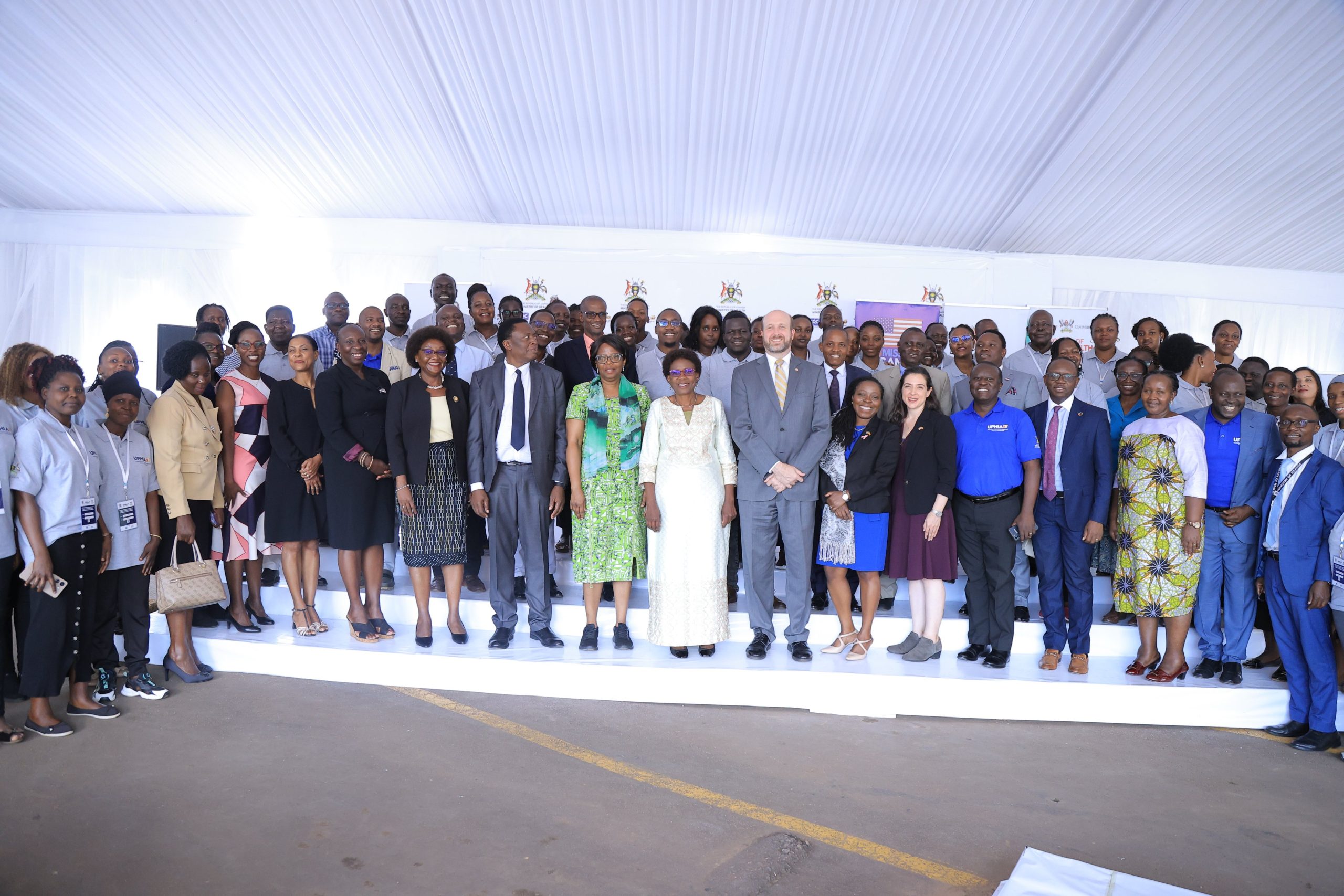 At the centre, the Minister of Health, Dr. Jane Ruth Aceng, and the U.S. Ambassador to Uganda, William W. Popp, together with key dignitaries and the study field team, during the launch of UPHIA 2025 in Kampala on 29 May 2025. Ministry of Health (MoH), with technical assistance from Makerere University School of Public Health (MakSPH), Uganda Bureau of Statistics (UBOS), Uganda Virus Research Institute (UVRI), and the U.S. Centers for Disease Control and Prevention (U.S. CDC), funded by the U.S. government through PEPFAR official launch of third Uganda Population-based HIV Impact Assessment (UPHIA 2025) survey, 29th May 2025, Kampala Uganda, East Africa.