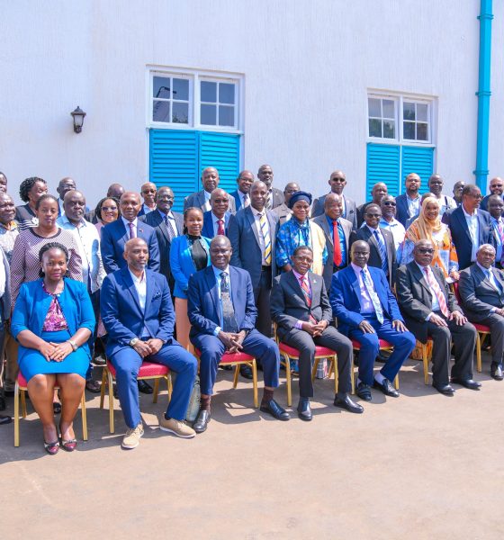 Members of the UVCF pose for a group photo with their host, Acting Vice Chancellor Prof. Buyinza Mukadasi (4th L) after the extraordinary sitting on 23rd June 2025. Extraordinary sitting of the Uganda Vice Chancellors Forum (UVCF) meeting to discuss Higher Education Access Certificate (HEAC) programme and Technical and Vocational Education and Training (TVET) Act, 2025, Senior Common Room, Makerere University, Kampala Uganda, East Africa on 23rd June 2025. Extraordinary sitting of the Uganda Vice Chancellors Forum (UVCF) meeting to discuss Higher Education Access Certificate (HEAC) programme and Technical and Vocational Education and Training (TVET) Act, 2025, Senior Common Room, Makerere University, Kampala Uganda, East Africa on 23rd June 2025.
