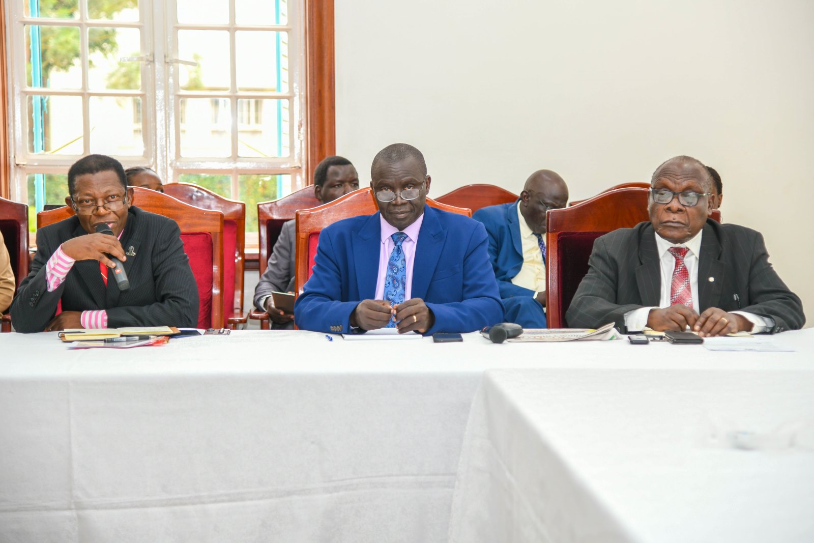 The Host, Prof. Buyinza Mukadasi (L) makes the opening remarks. Extraordinary sitting of the Uganda Vice Chancellors Forum (UVCF) meeting to discuss Higher Education Access Certificate (HEAC) programme and Technical and Vocational Education and Training (TVET) Act, 2025, Senior Common Room, Makerere University, Kampala Uganda, East Africa on 23rd June 2025.