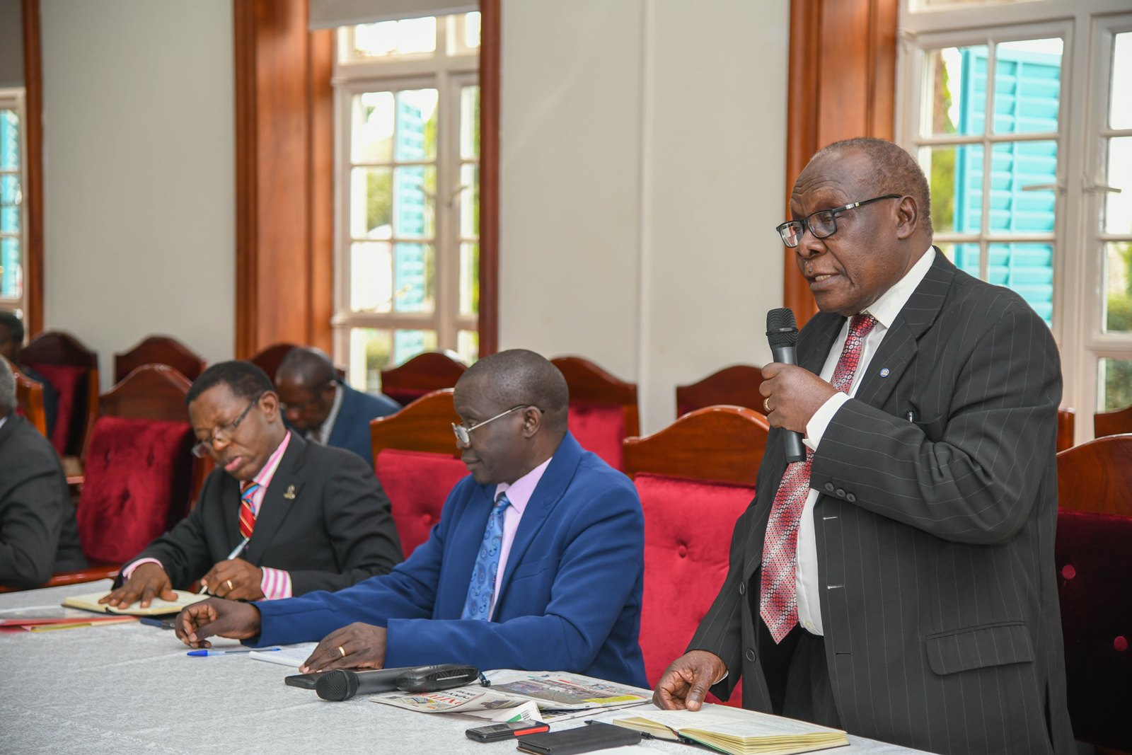 Prof. Eriabu Lugujjo makes his remarks. Extraordinary sitting of the Uganda Vice Chancellors Forum (UVCF) meeting to discuss Higher Education Access Certificate (HEAC) programme and Technical and Vocational Education and Training (TVET) Act, 2025, Senior Common Room, Makerere University, Kampala Uganda, East Africa on 23rd June 2025.