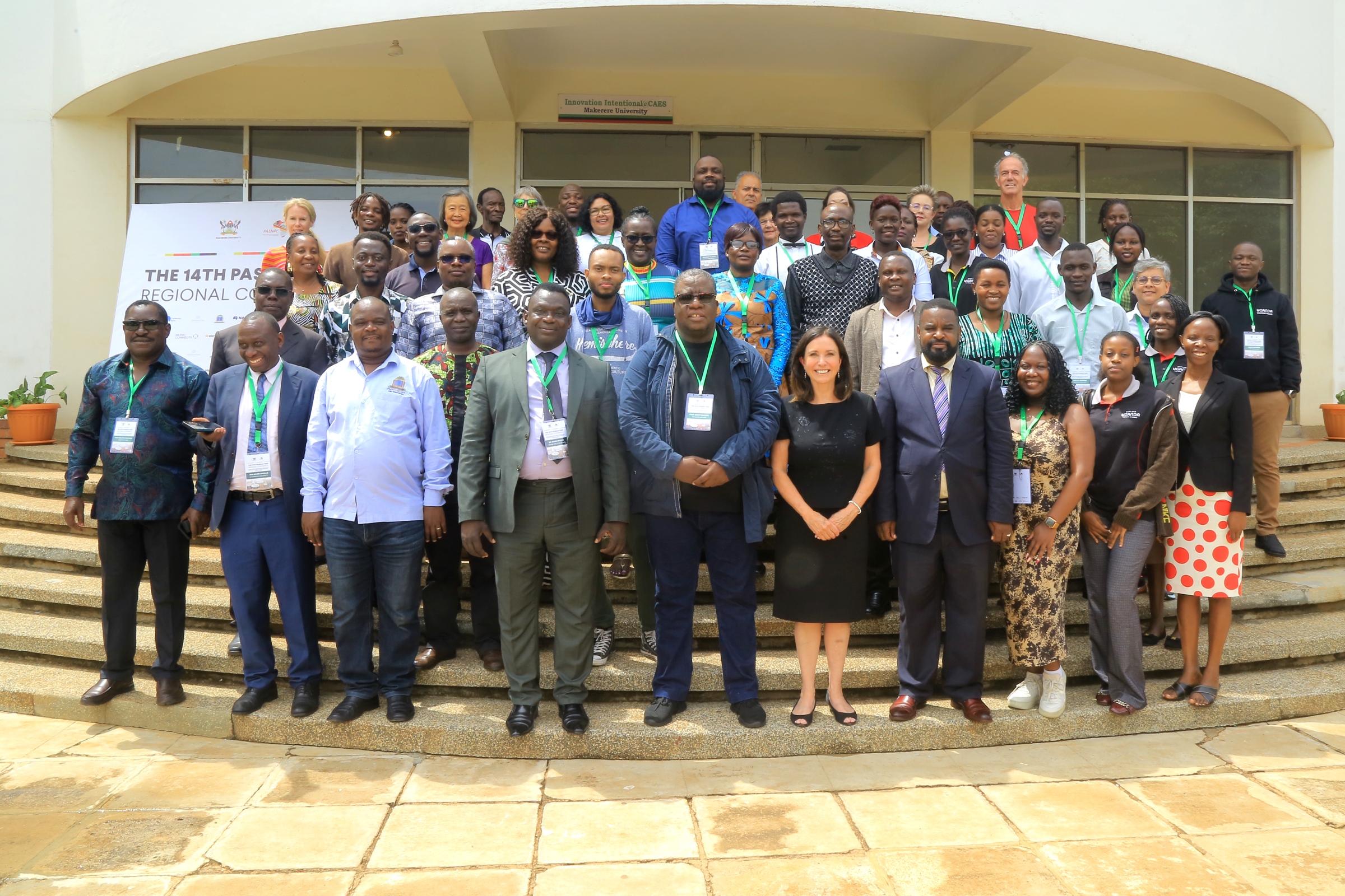 A group photo of some of the participants on 1st July 2025 at the opening ceremony of the 14th PASMAE Regional Conference held in partnership with ISME at Makerere University. 14th Pan-African Society for Music Arts Education (PASMAE) in partnership with the International Society for Music Education (ISME) Regional Conference bringing on board educators, researchers, performers, students, cultural practitioners, and policymakers from across the globe to revolutionize African musical arts education, Opening Ceremony, 1st July 2025, School of Food Technology, Nutrition and Bio-engineering Conference Hall, Makerere University, Kampala Uganda, East Africa.