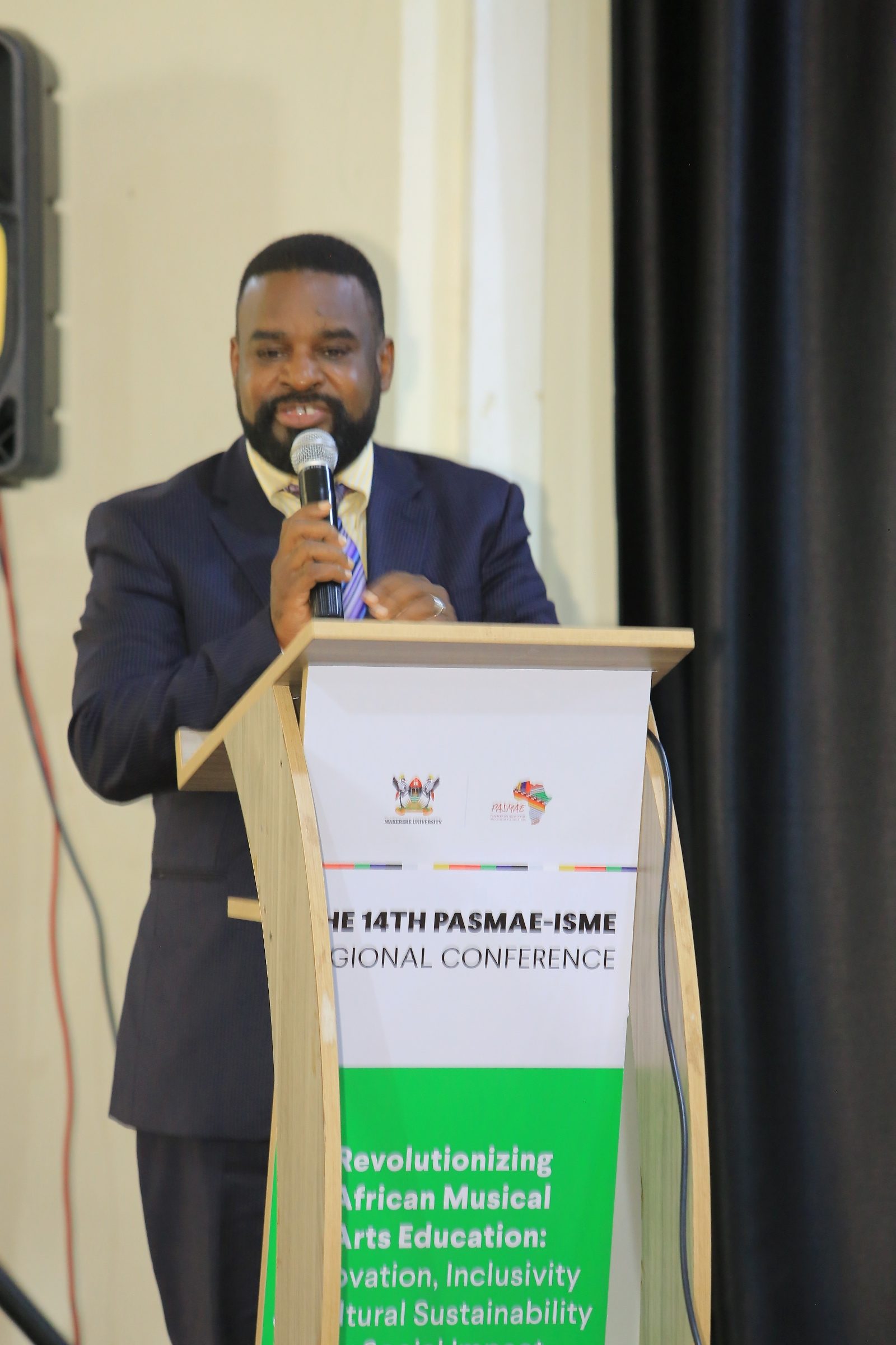 Prof. Robert Wamala. 14th Pan-African Society for Music Arts Education (PASMAE) in partnership with the International Society for Music Education (ISME) Regional Conference bringing on board educators, researchers, performers, students, cultural practitioners, and policymakers from across the globe to revolutionize African musical arts education, Opening Ceremony, 1st July 2025, School of Food Technology, Nutrition and Bio-engineering Conference Hall, Makerere University, Kampala Uganda, East Africa.