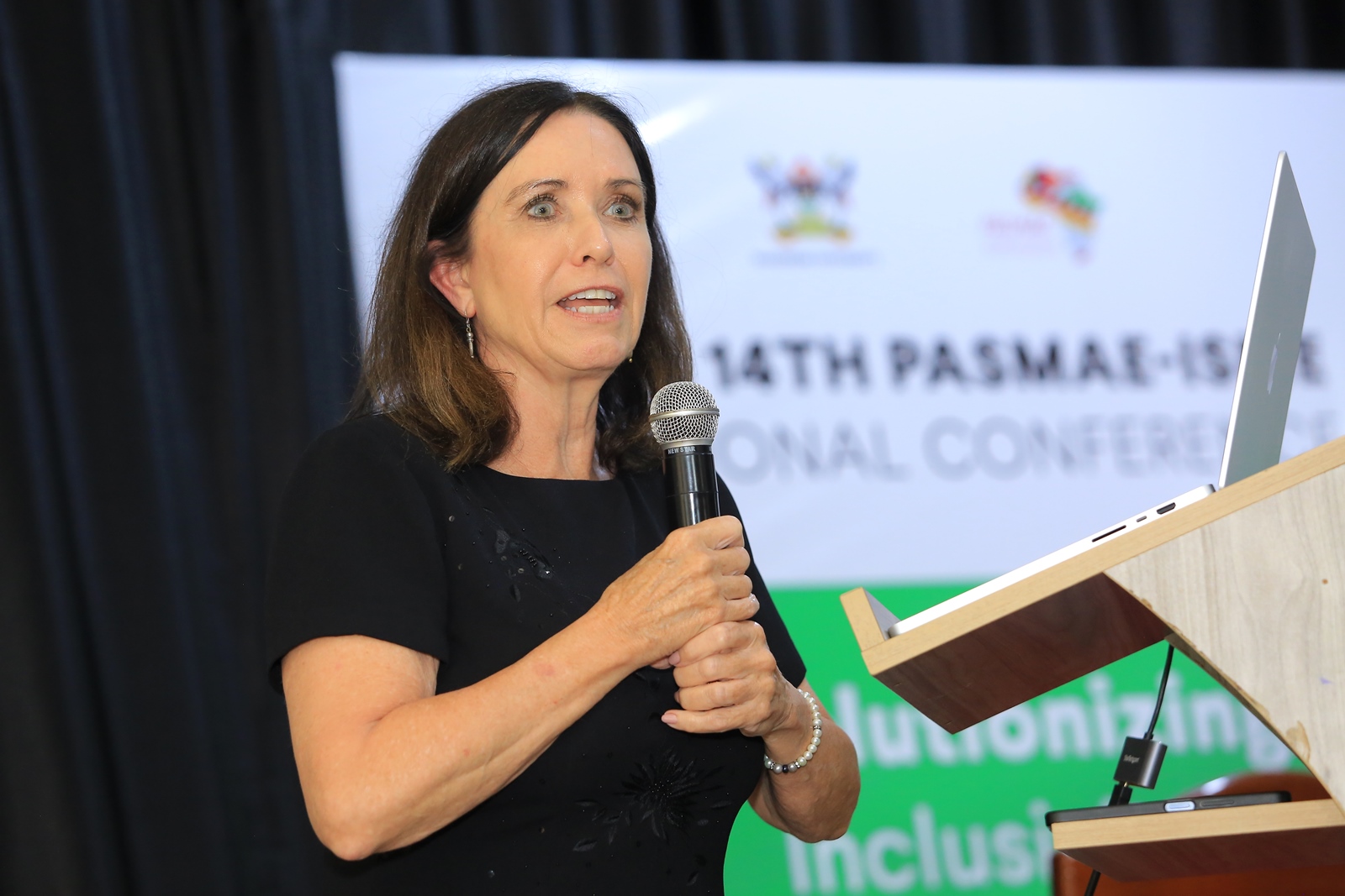 Keynote Speaker Prof. Sheila C. Woodward delivers her address. 14th Pan-African Society for Music Arts Education (PASMAE) in partnership with the International Society for Music Education (ISME) Regional Conference bringing on board educators, researchers, performers, students, cultural practitioners, and policymakers from across the globe to revolutionize African musical arts education, Opening Ceremony, 1st July 2025, School of Food Technology, Nutrition and Bio-engineering Conference Hall, Makerere University, Kampala Uganda, East Africa.