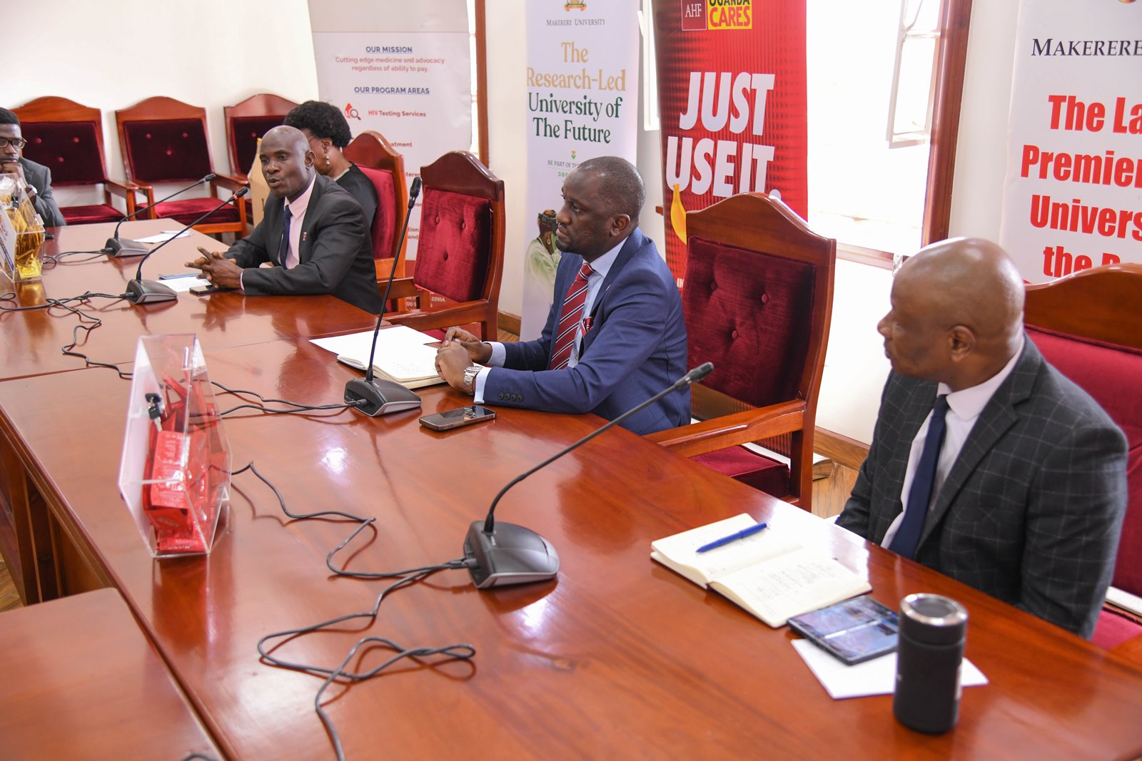 Makerere University and the Aids Healthcare Foundation (AHF) Uganda Cares meeting to collaborate on HIV/AIDS prevention and care services for the University’s student population, 30th July 2025, Main Building, Kampala Uganda, East Africa.