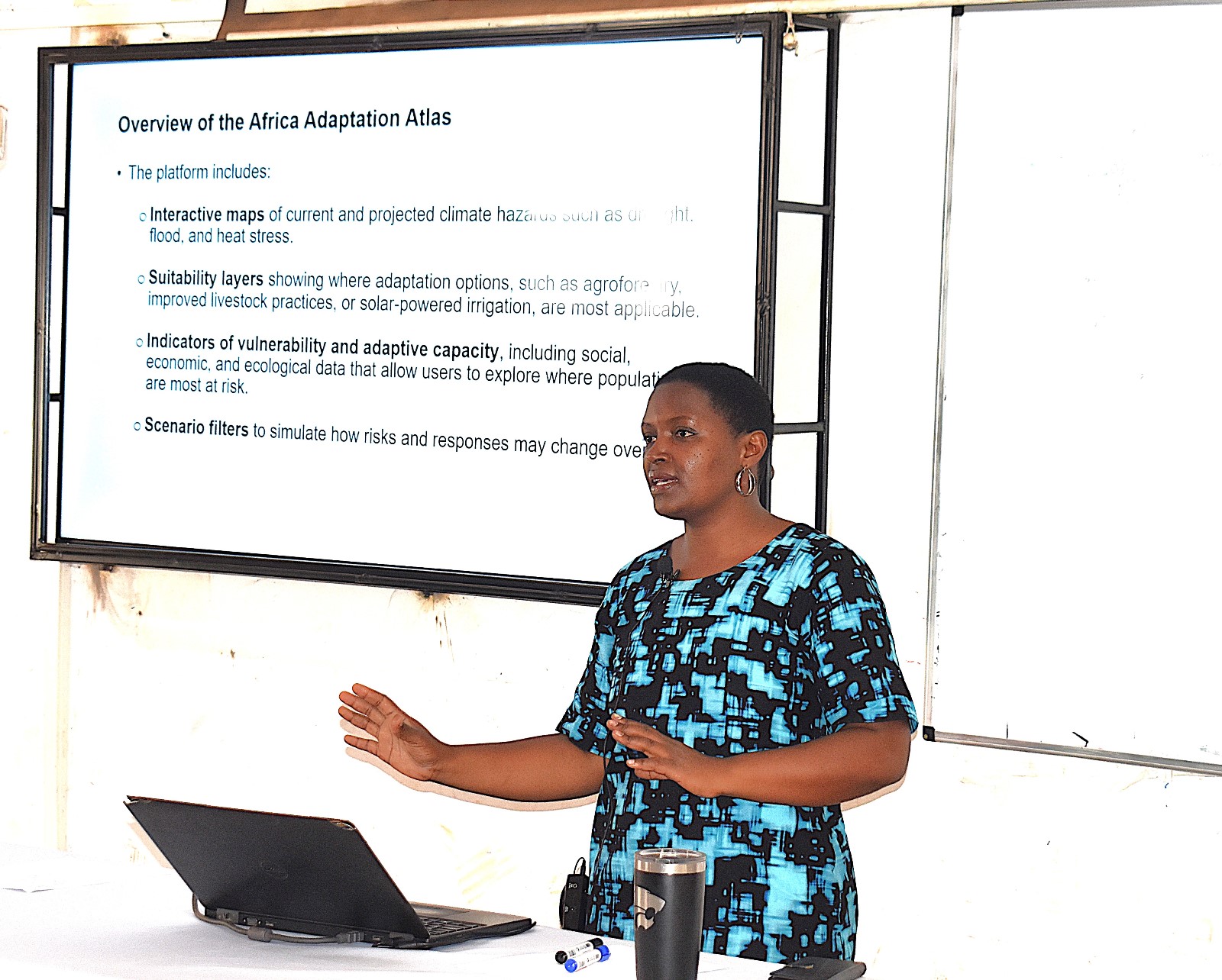 Dr. Florence Rwiza training participants in the use of the Atlas on Day One of the workshop. Agricultural Policy Research Centre (APRC), housed within the College of Agricultural and Environmental Sciences (CAES) two-day intensive training workshop on African Agriculture Adaptation Atlas (AAAA), 25th-26th June 2025, School of Agricultural Sciences, Makerere University, Kampala Uganda, East Africa 2nd July 2025.