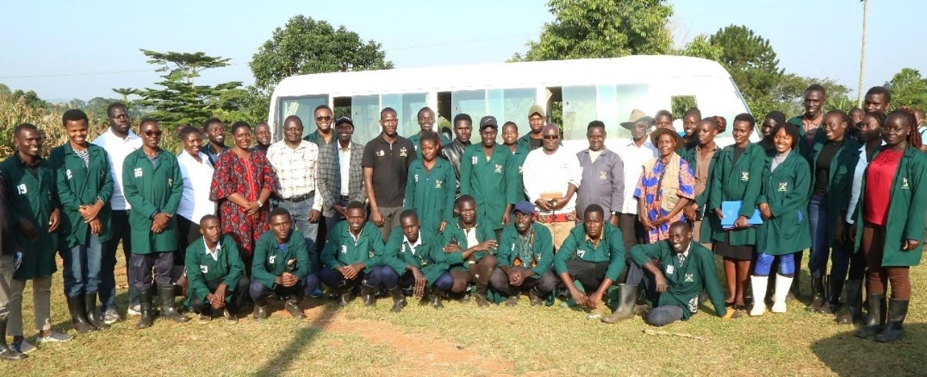 Interns attached to Mpigi District with the coordinators and supervisors at Mbulamu Integrated Farm. College of Agricultural and Environmental Sciences (CAES) at Makerere University, Kampala Uganda, East Africa revitalization of internship programme for 51 students at Mbulamu Integrated Farm, Mpigi District and Green Valley Farm, Masaka District. Coordinators: Dr. Emmanuel Opolot, Dr. Gabriel Karubanga.