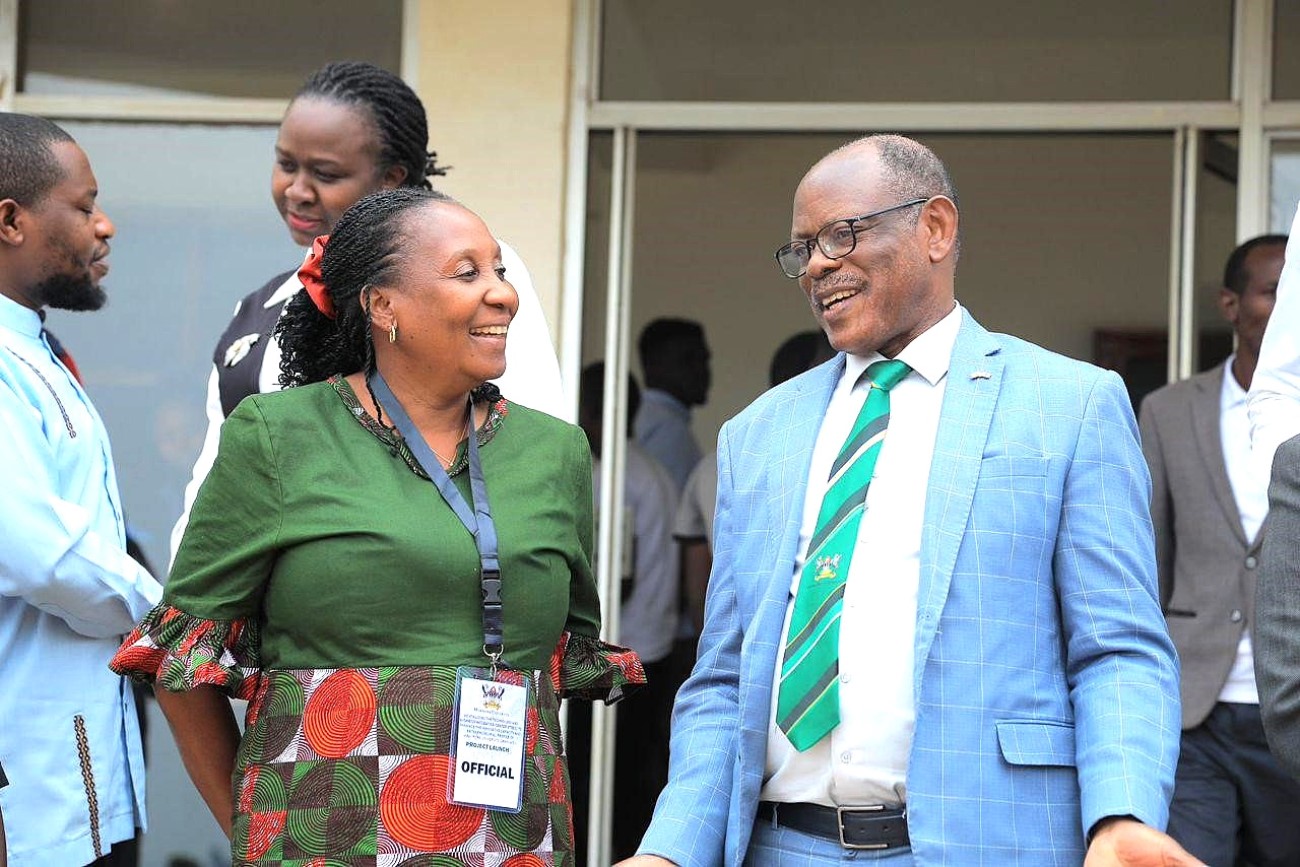 The Vice Chancellor of Makerere University, Prof. Barnabas Nawangwe (Right) with the Dean SFTNB and PI, Dr. Julia Kigozi (Left) at the event. Launch of the revitalization programme for the Food Technology and Business Incubation Centre (FTBIC), School of Food Technology, Nutrition and Bioengineering (SFTNB), College of the Agricultural and Environmental Sciences (CAES) , Makerere University by Prof. Barnabas Nawangwe, 10th July 2025, Kampala Uganda, East Africa.