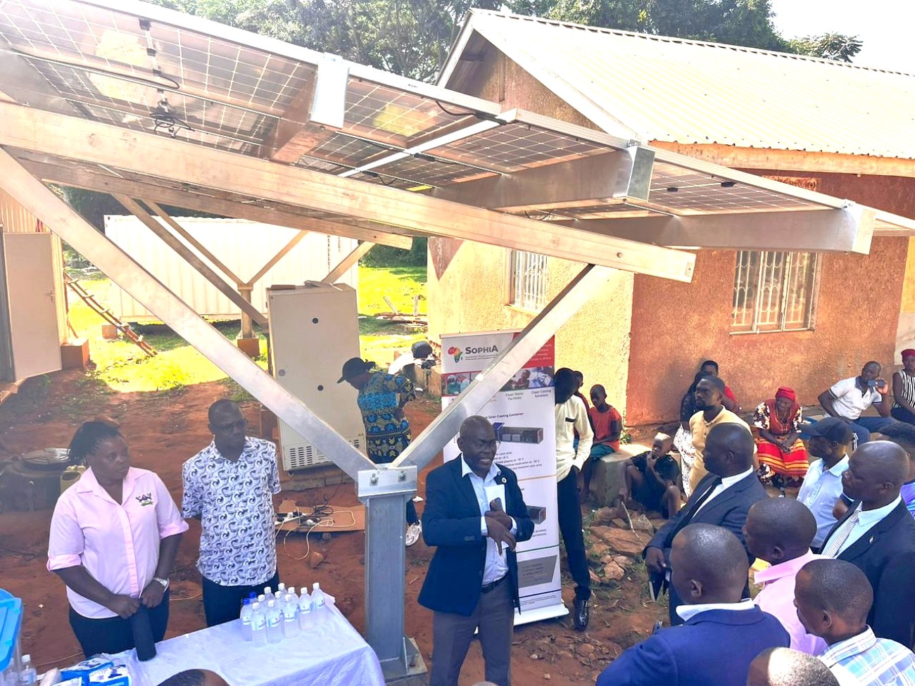 The team led by Dr Nicholas Kiggundu, SophiA Project Coordinator at Makerere University preparing for the launch of SophiA water at Buvuma Health Centre IV. European Union-funded Sustainable Off-Grid Solutions for Pharmacies and Hospitals in Africa (SophiA) Project, comprehensive Training of Trainers workshop, June 23 to 27, 2025, Conference Hall, School of Food Technology, Nutrition and Bioengineering (SFTNB), College of Agricultural and Environmental Sciences (CAES), Makerere University, Kampala Uganda, East Africa.