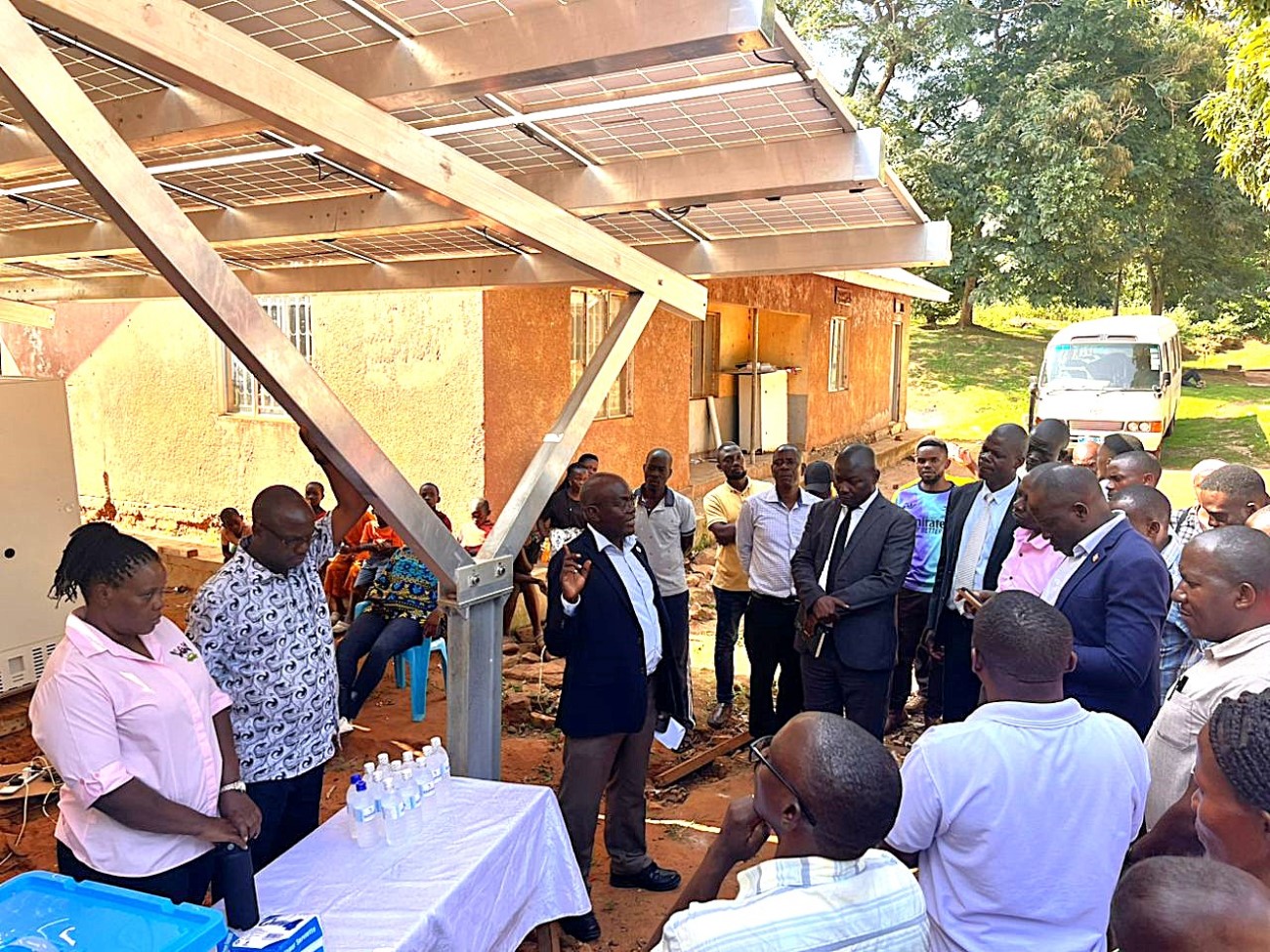 The team led by Dr. Nicholas Kiggundu, SophiA Project Coordinator at Makerere University during their tour of facilities at Buvuma Health Centre IV. European Union-funded Sustainable Off-Grid Solutions for Pharmacies and Hospitals in Africa (SophiA) Project, comprehensive Training of Trainers workshop, June 23 to 27, 2025, Conference Hall, School of Food Technology, Nutrition and Bioengineering (SFTNB), College of Agricultural and Environmental Sciences (CAES), Makerere University, Kampala Uganda, East Africa.